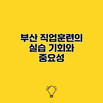부산 직업훈련의 실습 기회와 중요성