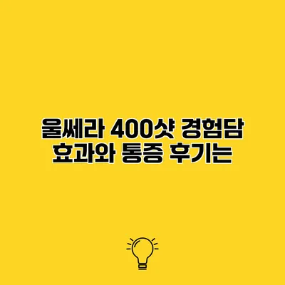 울쎄라 400샷 경험담 효과와 통증 후기는?